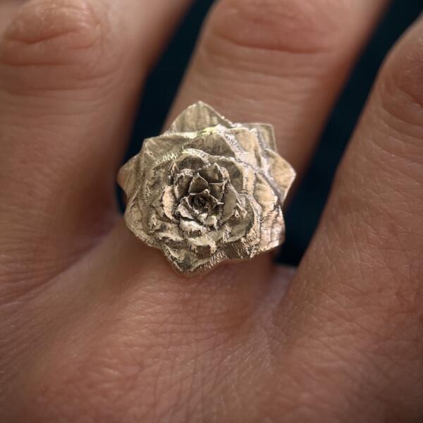 Bague Aéonium La Solaire – Argent massif recyclé, empreinte végétale artisanale