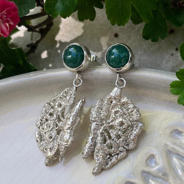 Boucles d'oreilles Somptueuse - Pièce unique en Argent massif recyclé et Aventurine
