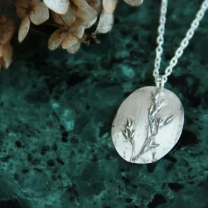 Collier pièce unique aux empreintes de Graminée en argent recyclé